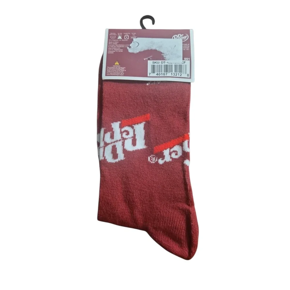 Dr Pepper Mens Crew Socks Maroon White Logo Novelty Soda Size 6-12 New